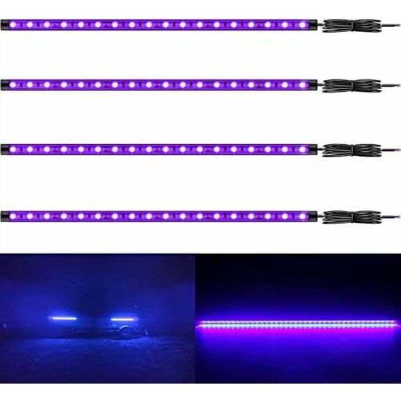 12V Marine Boat Ultra Violet UV Black Light LED Lights Strip, Night Fishing Lights, 5050 LED IP67 Waterproof UV Led Strip for Fishing Pontoon Kayak Yacht Sailboat (4 Pcs 20'')