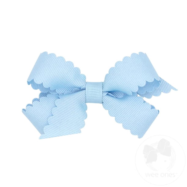 Wee Ones Lazo para el cabello clásico de grosgrain para niñas con bordes festoneados y centro envolvente liso en una pinza para el cabello WeeStay Mini Millennium Blue