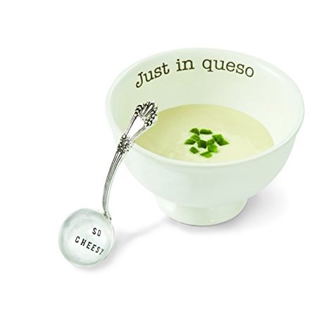 Mud Pie Cheese Dip Set - Just in Queso Cheese Dip Bow with So Cheesy Serving Spoon - White