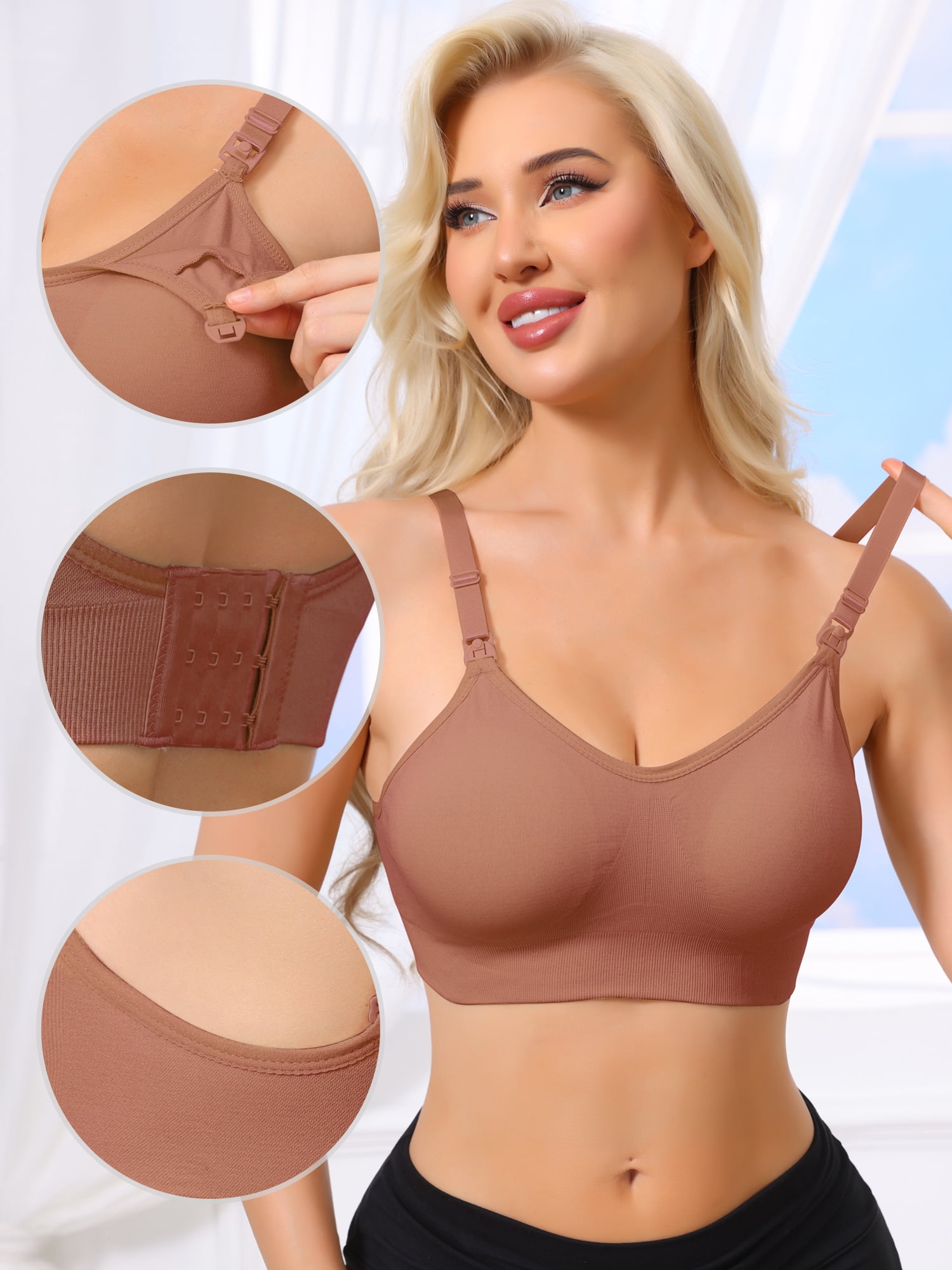 DARING DIVA Women's Maternity Full Coverage Adjustable Nursing Bra XL Brown
