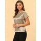 thumbnail image 3 of INSPIRE CHIC Blusa Elegante De Satén Para Mujer, Manga Corta, Cuello Barco, Estilo Vintage Beige XS, 3 of 5