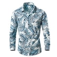 thumbnail image 3 of Ceisia Men's Slim Fit Long Sleeve Button-Down Shirt Palm Leaf Print Casual Summer Beach Top Light Blue XXXL Gifts, 3 of 4