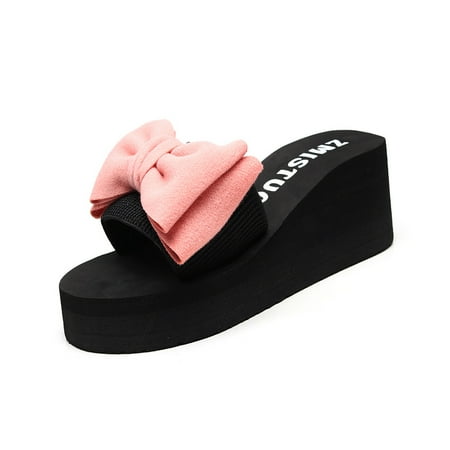 

Follure Girl women s casual shoes Women Bow Thick Foundation Slippers Summer Sandals Beach Shoes Flower Slippers Pink 39