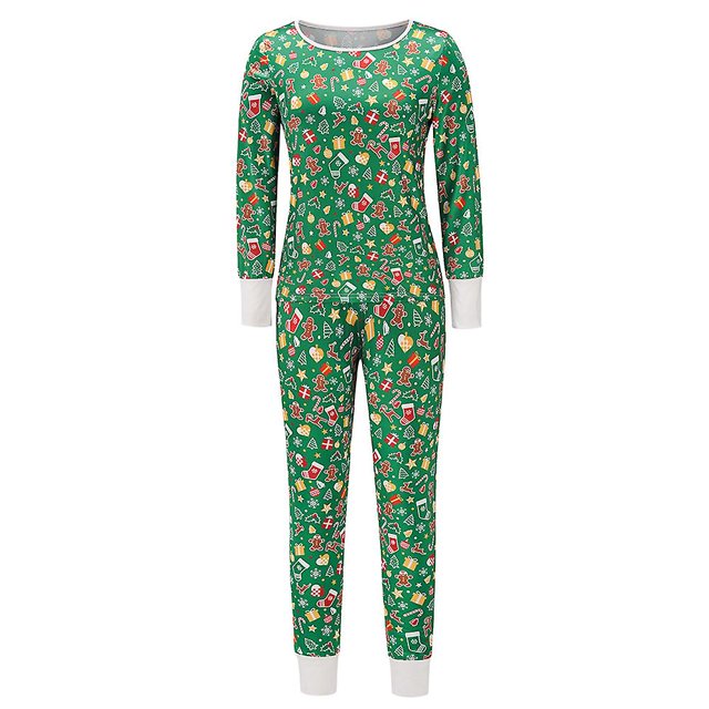 Ensemble de Pyjamas de Noël pour Femmes Imprimé Xmas Col Rond Hauts Pantalons Vêtements de Nuit Pjs