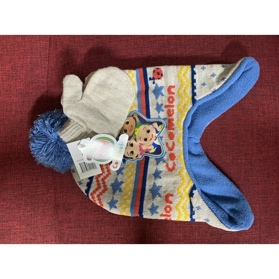COCOMELON WINTER HAT AND MITTEN COLOR AND STARS