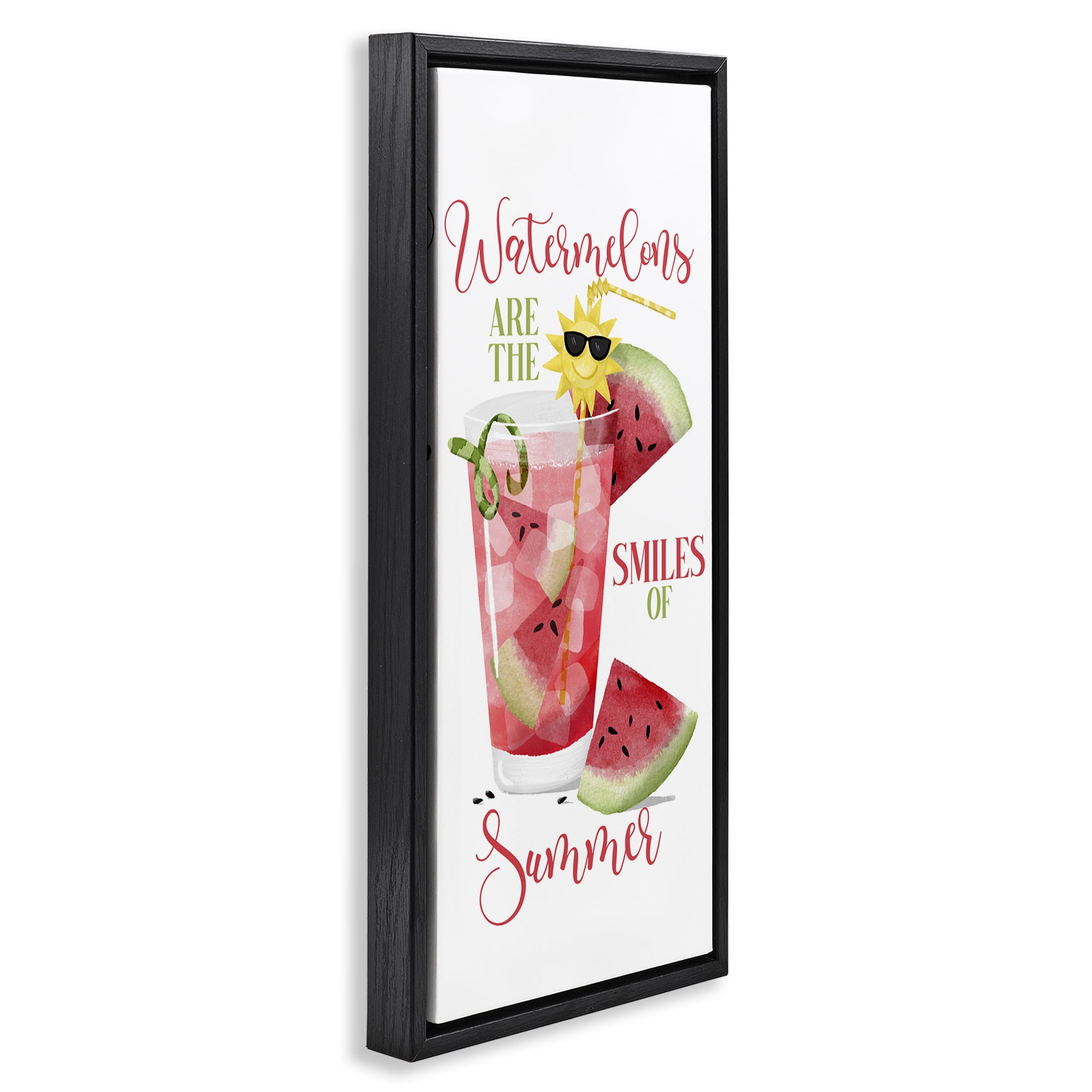 Stupell Industries Summer Watermelon Sentiment Food & Beverage Painting Black Floater Framed Canvas Art Print Wall Art, 11 x 25