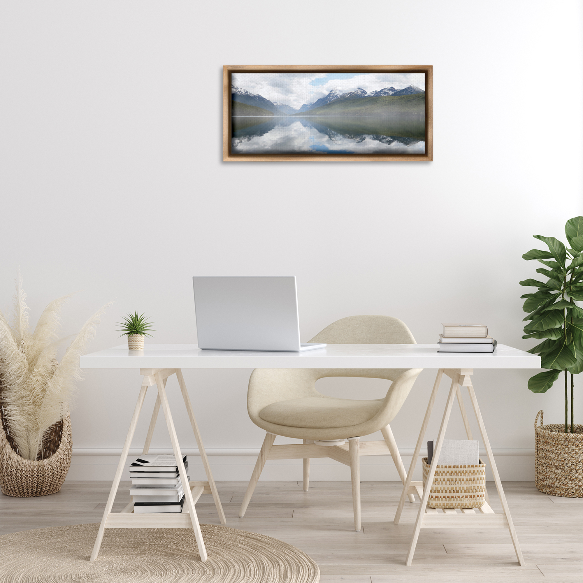 Stupell Industries Mountain Peak Reflections Landscape Photography Brown Floater Framed Art Print Wall Art, 31 x 14