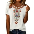thumbnail image 5 of Qulqfy Embroidered Shirts for Women Casual Short Sleeve Fall Floral White Henley V-Neck Tunic Comfy Cute Tshirts 3XL, 5 of 7