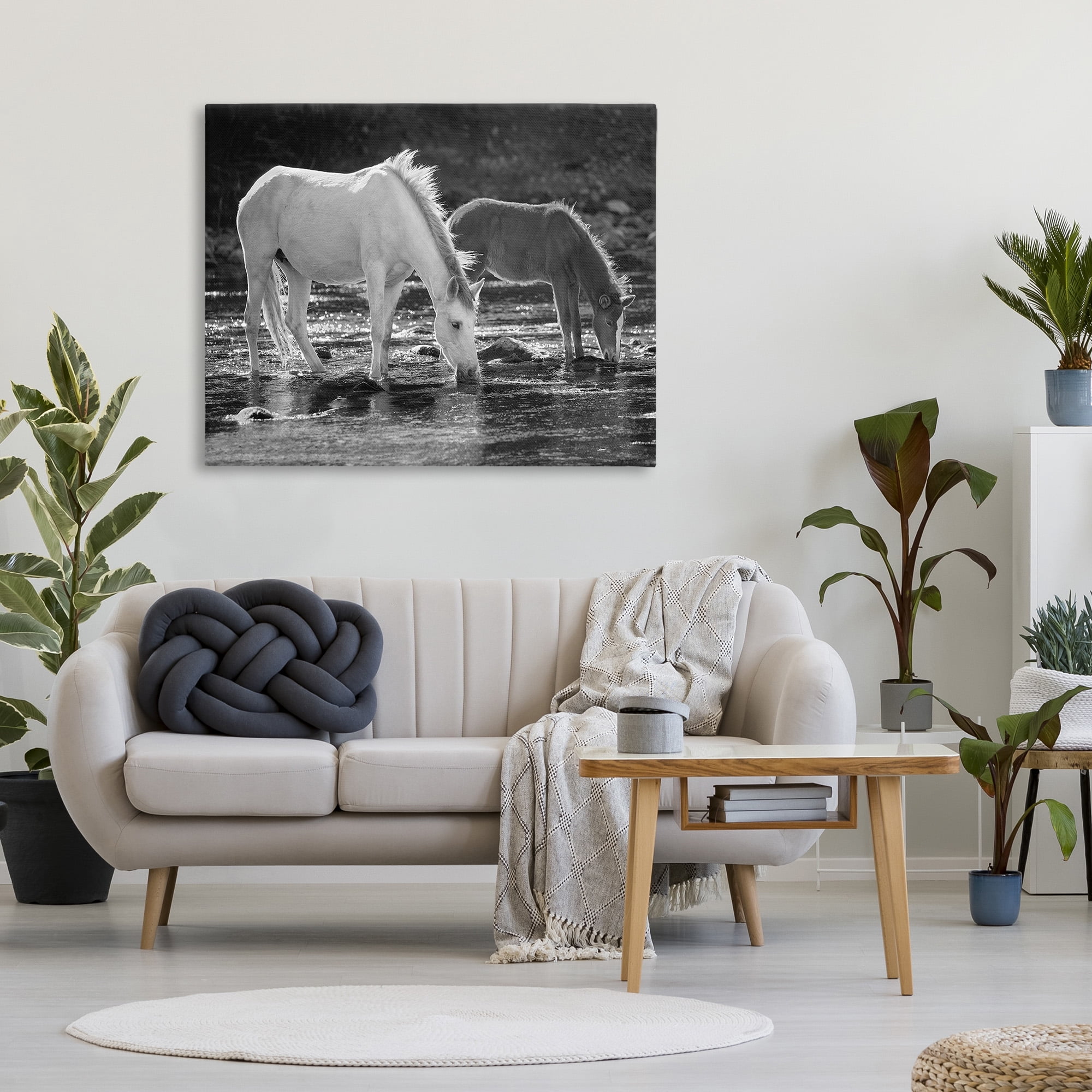 Stupell Industries Horses Drinking at Stream Animals & Insects Photography Gallery Wrapped Canvas Art Print Wall Art, 48 x 36