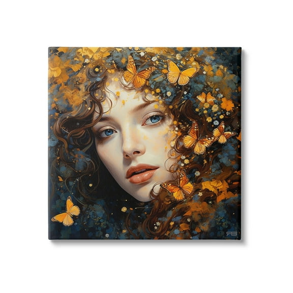 Stupell Industries Woman with Monarch Butterflies Animals & Insects Painting Gallery Wrapped Canvas Art Print Wall Art, 17 x 17