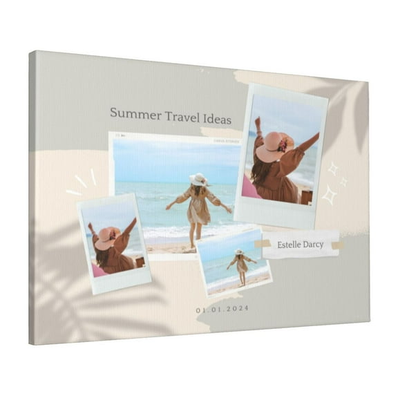Custom Canvas Prints Beige And Gray Minimalist Summer Travel Ideas (Landscape) Personalized Photo Image Collage DIY Framed Kit Wall Art Picture Room Decor 16x20 inch