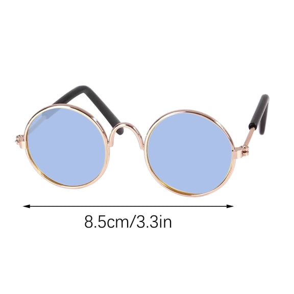Shipiny Fashion Retro Round Frame Pet Sunglasses, Creative Trendy Small Glasses for Dogs & Cats, Cute Photo Props, Decorative Toy Doll Sunglasses for Pet Dress Up, Gold Frame Ice Blue Slice