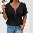 thumbnail image 4 of tklpehg Dressy Tops for Women Solid Color V-Neck Zipper Tops Lightweight Loose Blouses Vintage Summer Going Out Tops Casual Short Sleeve Tee Shirt Tshirt (Black,XXL), 4 of 4