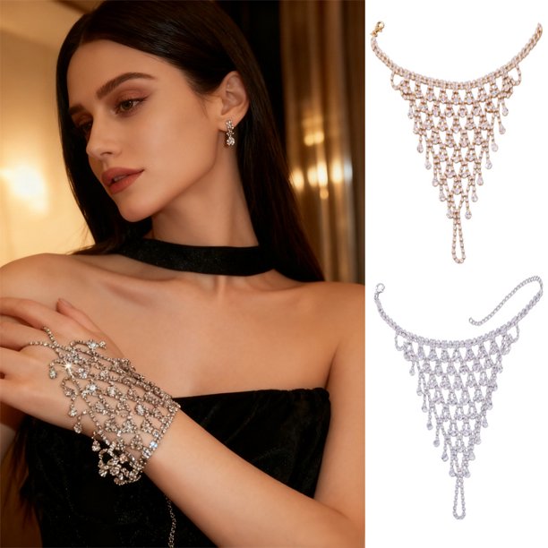 Pulsera de cristales y flecos para mujeres con personalidad. Pulsera conectada a los dedos creativa, versátil y brillante, accesorio de moda
