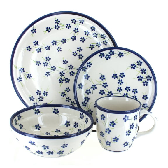 Blue Rose Polish Pottery Willow 16 Piece Dinnerware Set
