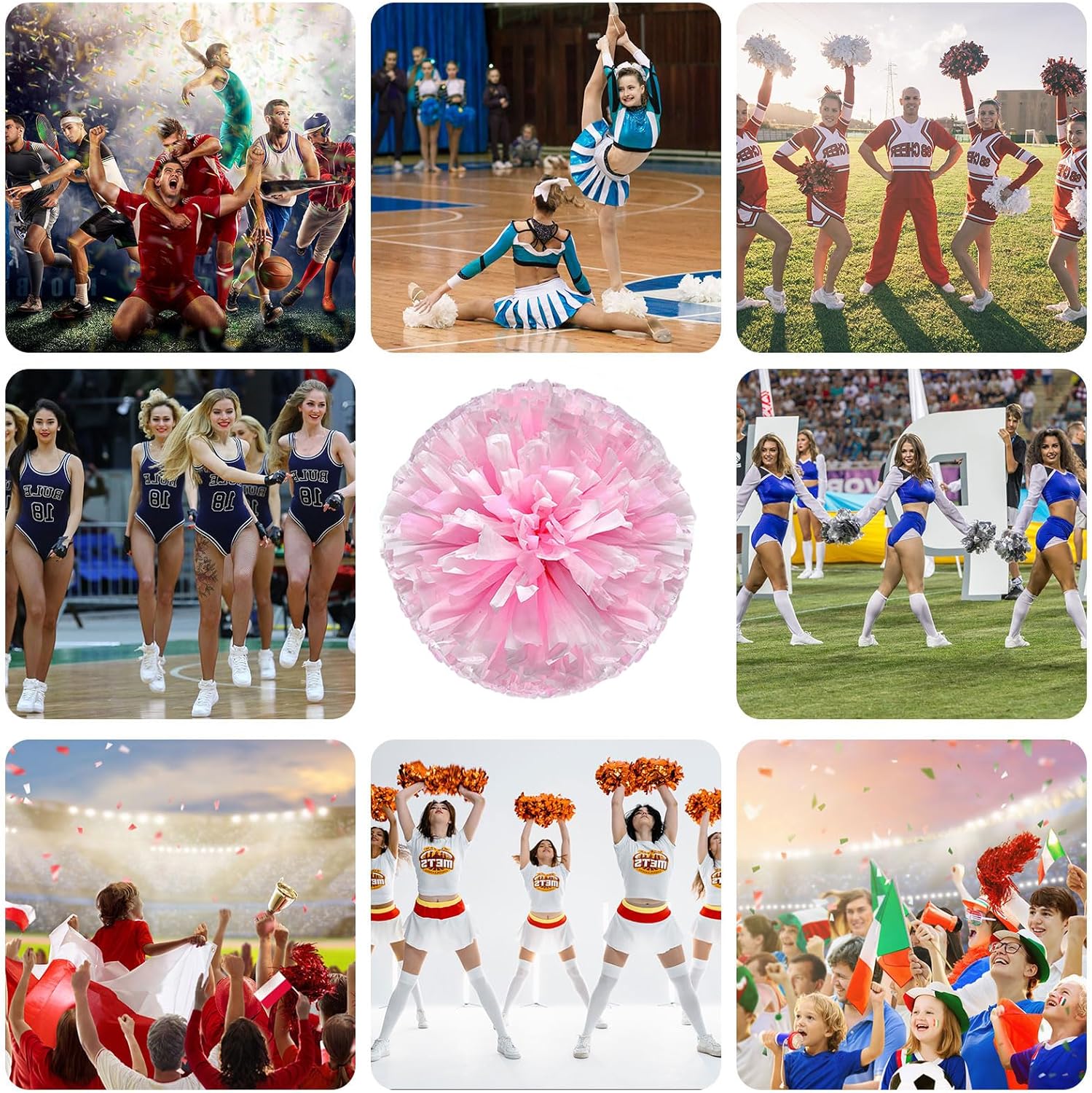 20 PCS pom poms Cheer, 13.8inch Sports Dance for Sports Team Spirit Cheering with Handle Rings