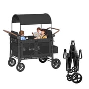 TABU Stroller Wagon for 4 Kids,4 Seater Stroller Wagon with Adjustable Handles,5-Point Harnesses,Black