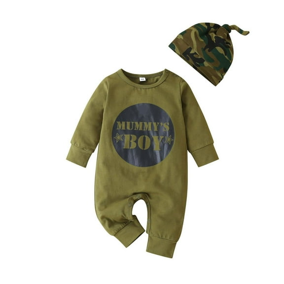 SUXIAN Baby Girl Outfits Children's Clothing Autumn Fashion Camouflage Alphabet Print Jumpsuit Baby Outing Crawling Suit Army Green 3-6 Months
