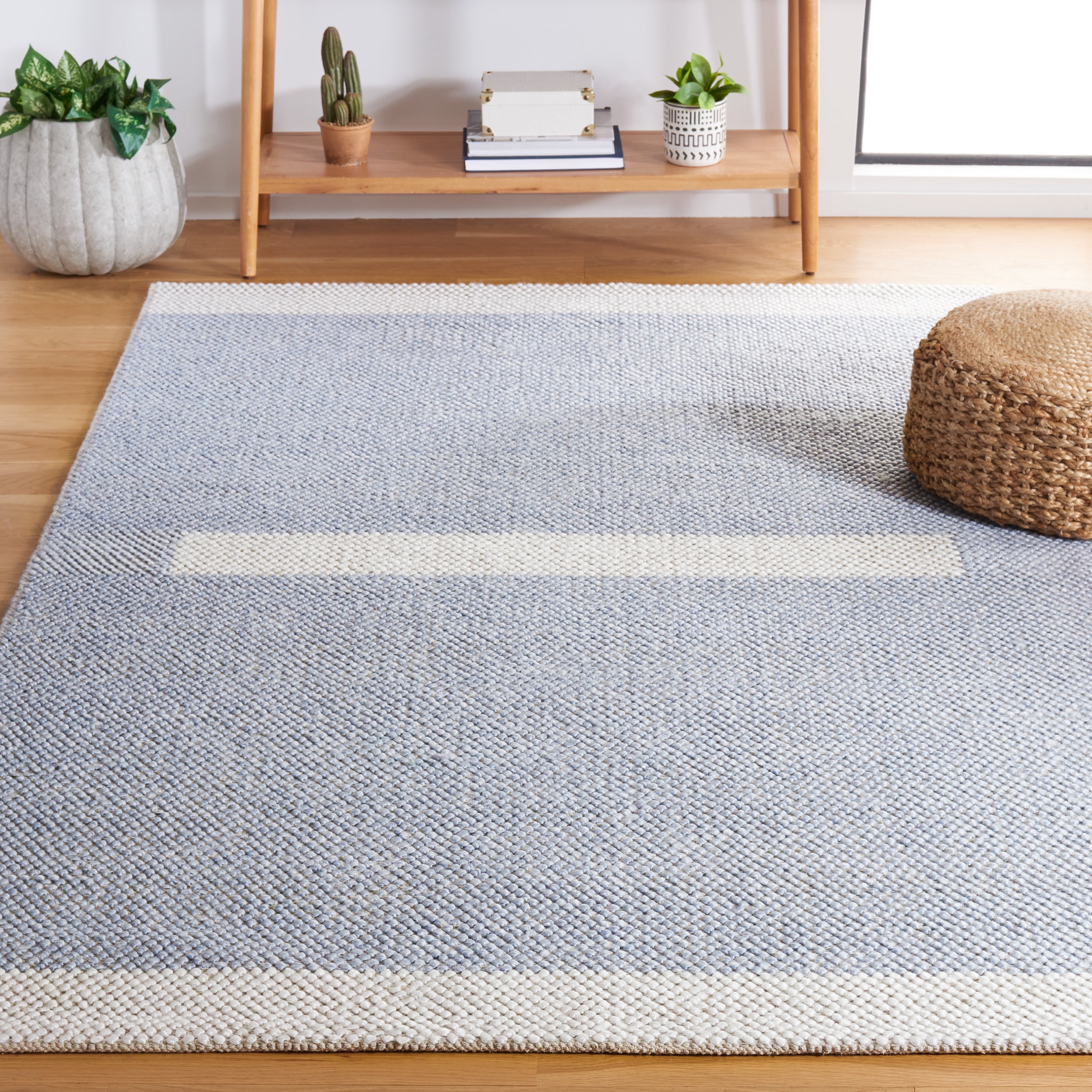 SAFAVIEH Natura Marina Striped Wool Area Rug, Light Blue/Ivory, 6' x 6' Square