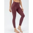 thumbnail image 3 of Women's High Waist Yoga Pants Ultra Soft Workout Running Hiking Leggings with Zipper Pockets, Wine Red, S, 3 of 7