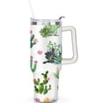 thumbnail image 2 of 40oz Watercolor Cactus Succulents Stainless Steel Flip Straw Tumbler Spill Proof Travel Cup Double Wall Vacuum Insulated Coffee Mug with Top Handle, 2 of 6