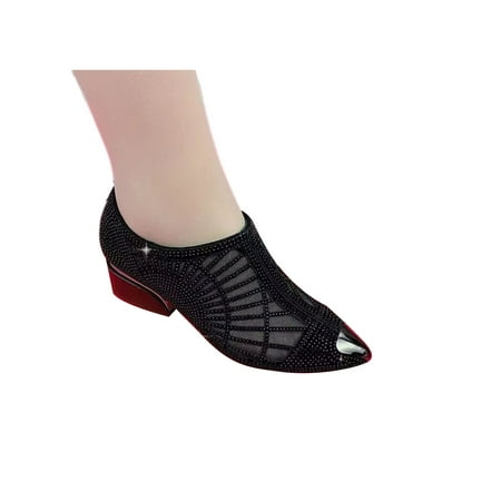 

Daeful Womens Comfort Low Top Chunky Heels Casual Lightweight Yoga Jazz Shoe Black 5