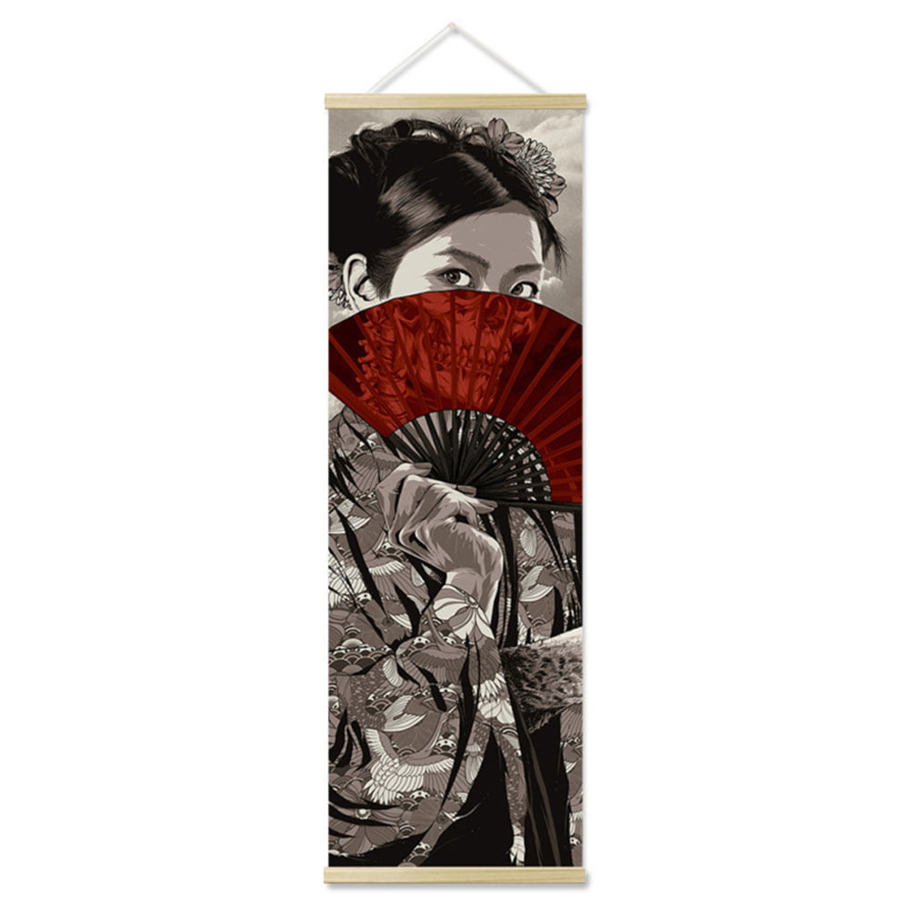 Japanese Samurai Wall Art Picture Hanging Scroll Painting With Wooden Hanger 2E