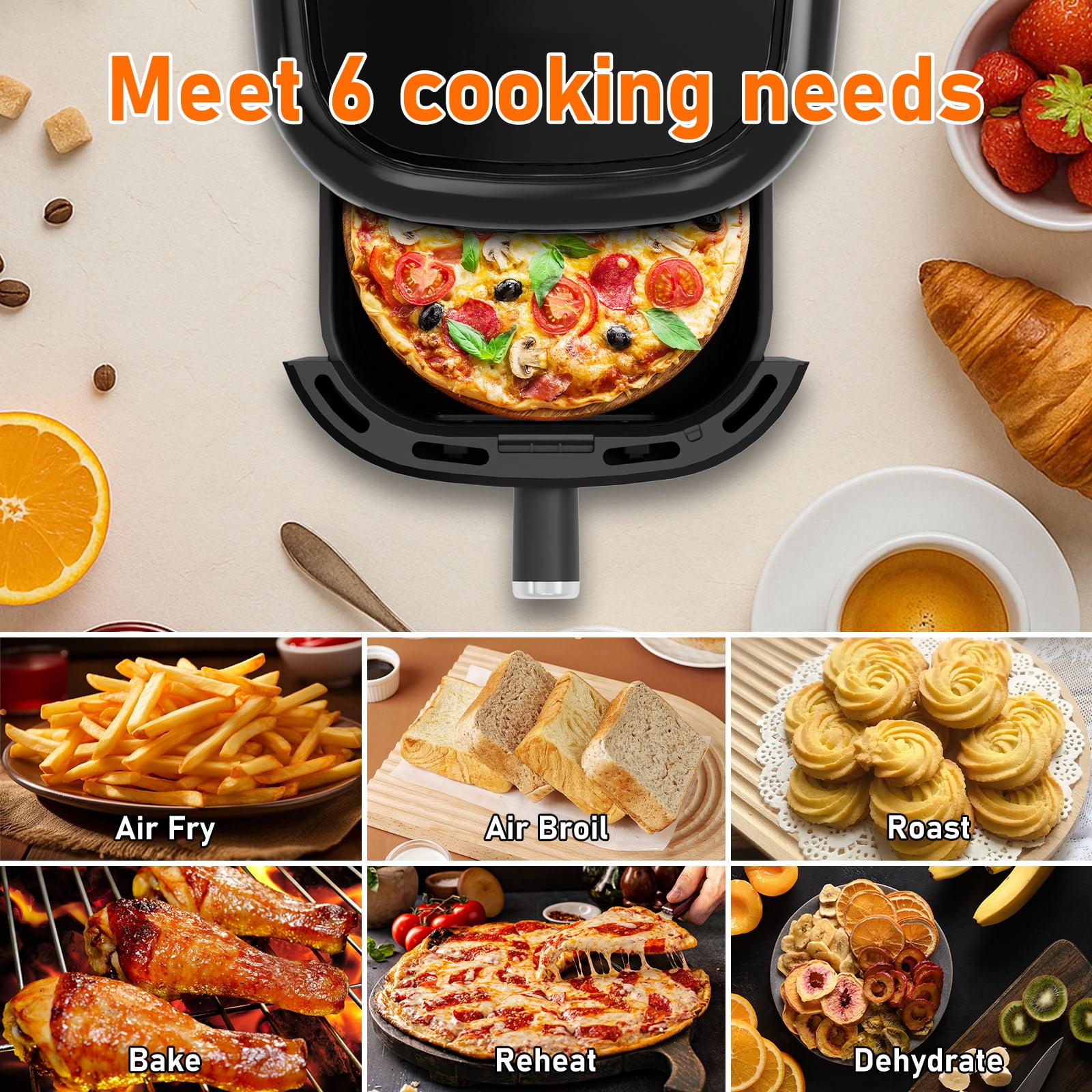 Vaparinckl 5QT Air Fryer, 8-in-1 Electric Hot Oven with Digital Touch Control, Visible Window, Nonstick & Dishwasher Safe Basket, Black