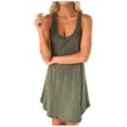 thumbnail image 2 of GaThRRgYP Lightweight Linen Short Sleeve Dress,Women U-Neck Sleeveless Racer Back Solid Sleeveless Sport Casual Skirt Dress, 2 of 7