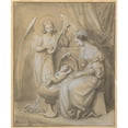 thumbnail image 2 of Jean-Jacques Feuchère 15x17 Gold Ornate Wood Frame and Double Matted Museum Art Print Titled - Virgin and Child Adored by a Lute-Playing Angel (1820-52), 2 of 4