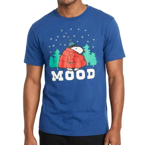Peanuts Snoopy Mood Puff Jacket Graphic Tee Adult Unisex Navy T-Shirt Tee - Officially Licensed