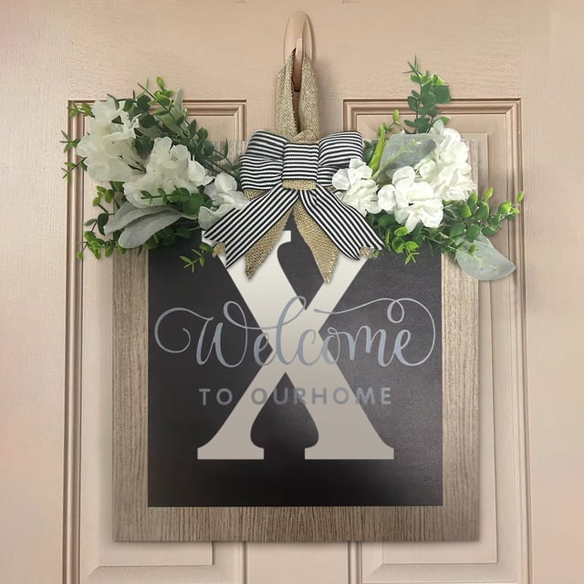 Uklsqma Last Name Year Round Front Door Wreath | Decorative Wood Hanging Plaque with Ribbon | Handmade Painted Monogram Sign | Home Entryway Wall Decor | Wedding Gift Housewarming Anniversary