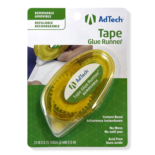 Cinta adhesiva Glue Runner Adtech Crafter's, extraíble, 31 x 315 cm, color verde y amarillo