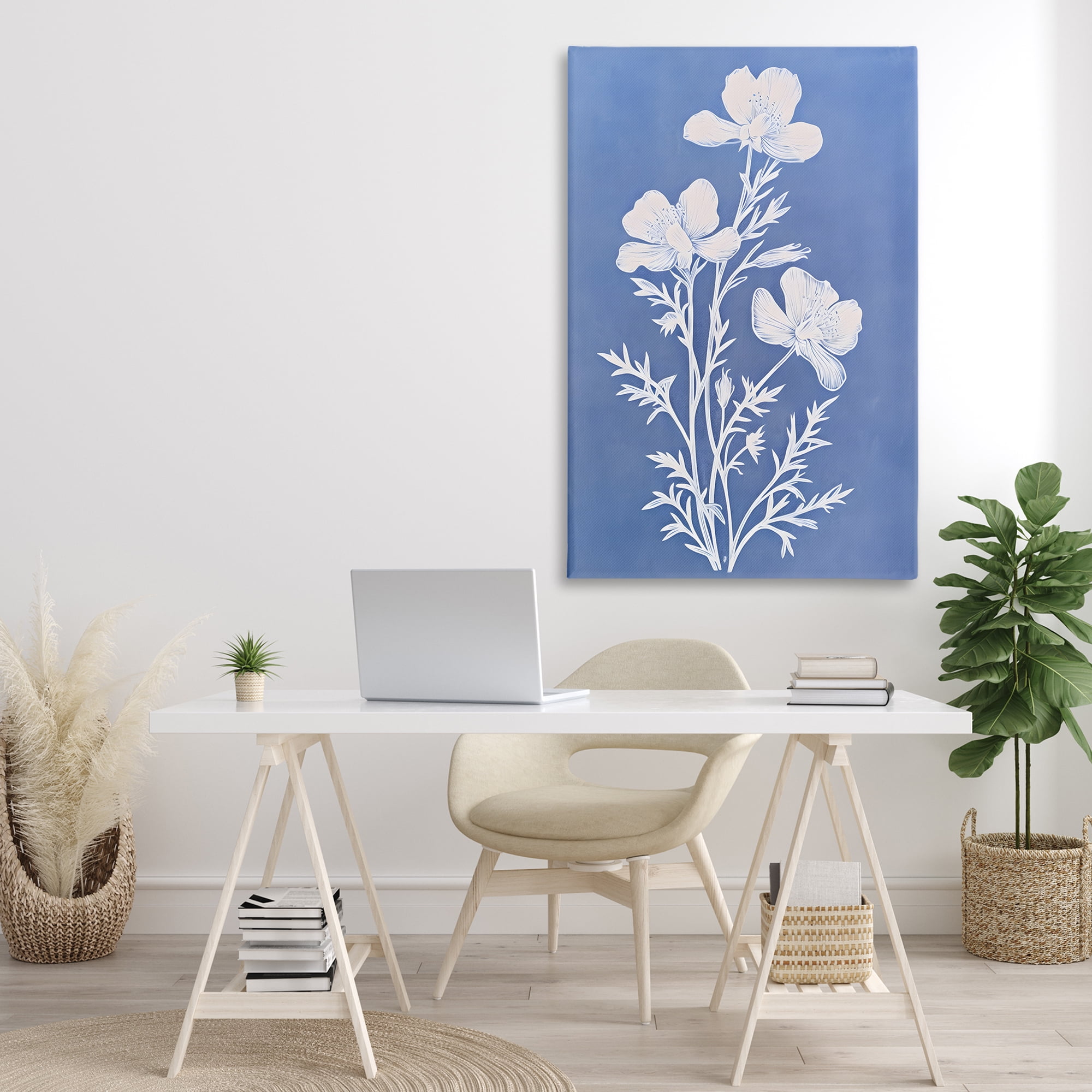 Stupell Industries Cerulean Blue Blooms Botanical & Floral Painting Gallery Wrapped Canvas Art Print Wall Art, 30 x 45