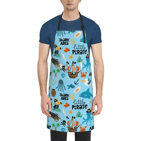 

Tebeau Animal Pirate Print Waterproof Cooking Aprons Adjustable Bib Soft Chef Apron with 2 Pockets for Men Women