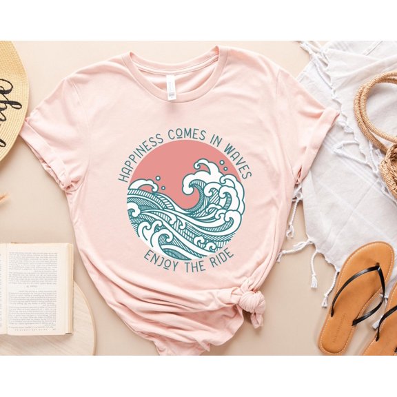 Happiness Comes in Waves Tee Beach TShirt Beach Lover Tees Summer TShirt Cute Summer Tee S