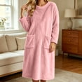 thumbnail image 6 of Jovrlynd Nightgowns for Women Fleece Long Sleeve Crewneck Winter Loose Sleepwear with Pockets Soft Comfy Warm Sleep Dress, S-2XL, 6 of 7