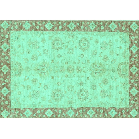 Ahgly Company Machine Washable Indoor Rectangle Abstract Turquoise Blue Modern Area Rugs, 5' x 7'
