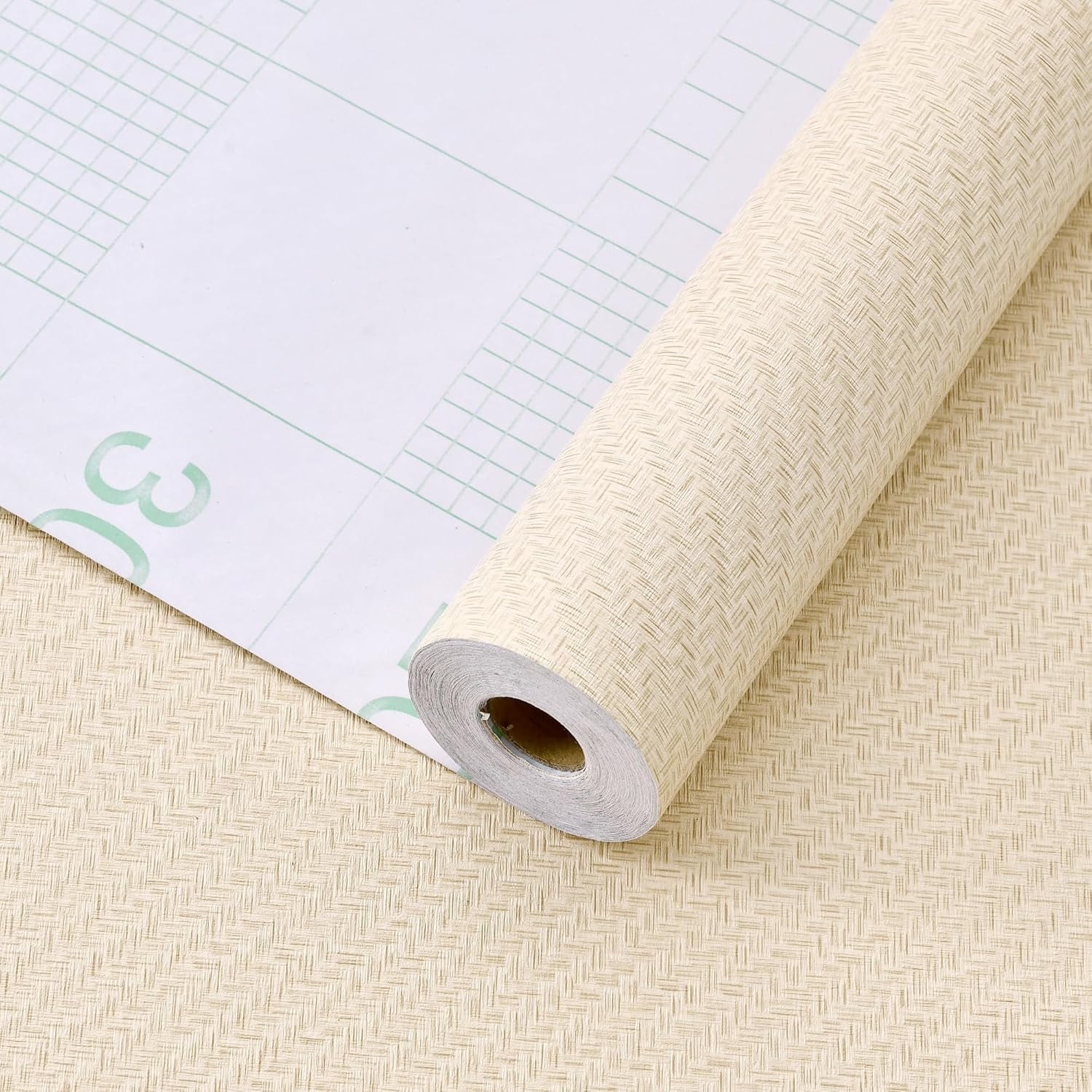 Fabric Wallpaper Textured Contact Paper (24in X 393in) Grasscloth Wallpaper Peel and Stick Faux Linen Wall Paper Waterproof Vinyl Self Adhesive (Light Brown-1)