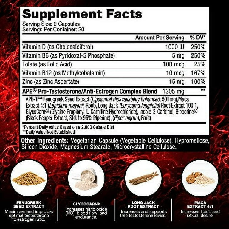 Athletic Edge Nutrition APE Testosterone Dietary Supplement - Pre-workout  Muscle Enhancement Pills