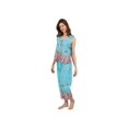 thumbnail image 3 of La Cera Women's Roses Pajamas - Floral Print Sleeveless Shirt Capri Pants PJ Set, Aqua Blue - Small, 3 of 8