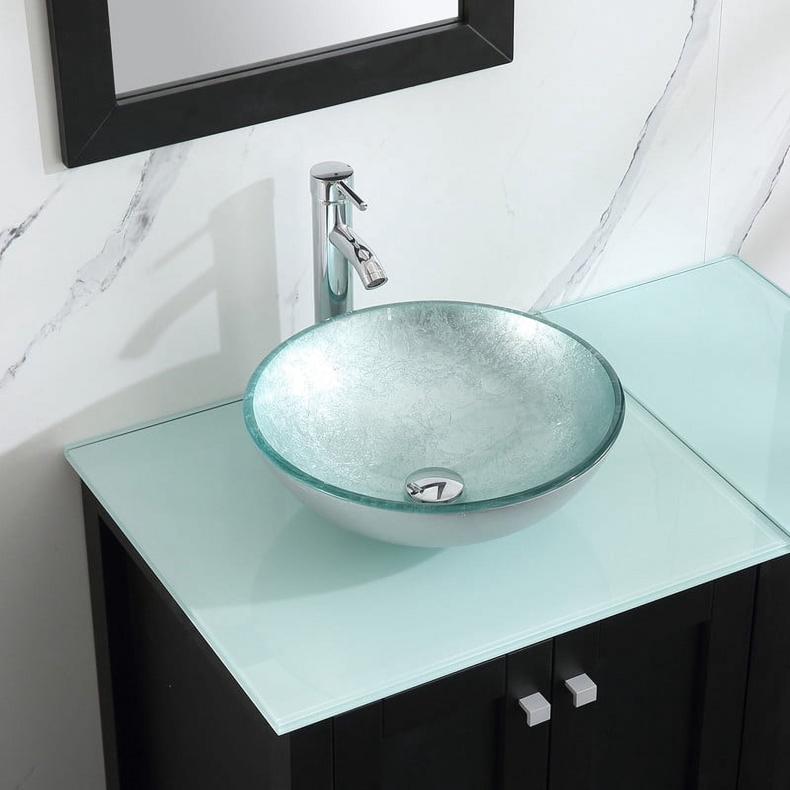 Walsport 36" Luxurious Bathroom Vanity and Sink Combo Cabinet with Silver Glass Vessel Sink and Faucet Pop Up Drain,Black