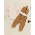 thumbnail image 6 of Aojekbee Baby Boy Summer Outfit Letter Print Short Sleeves Romper and Elastic Pants Beanies Hat Set 3 Piece Clothes, 6 of 10
