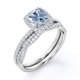 thumbnail image 4 of JeenMata Juego de Anillos de Boda con Halo Aguamarina y Moissanita de Color Espuma de Mar de 1,5 ct; Diseño Infinito y Trenzado Pavé; Baño de Oro Blanco de 18 K sobre Plata, 4 of 6