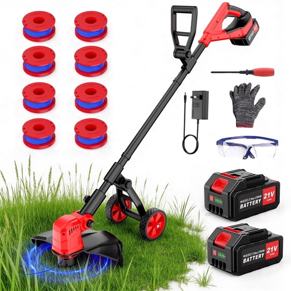 Tanbaby 12-inch Cordless String Trimmer, Weed Eater with Wheels String, Weed Wacker With 2 X 3.0ah Battery, Line Trimmer With 8pcs Line for Yard Garden Lawn