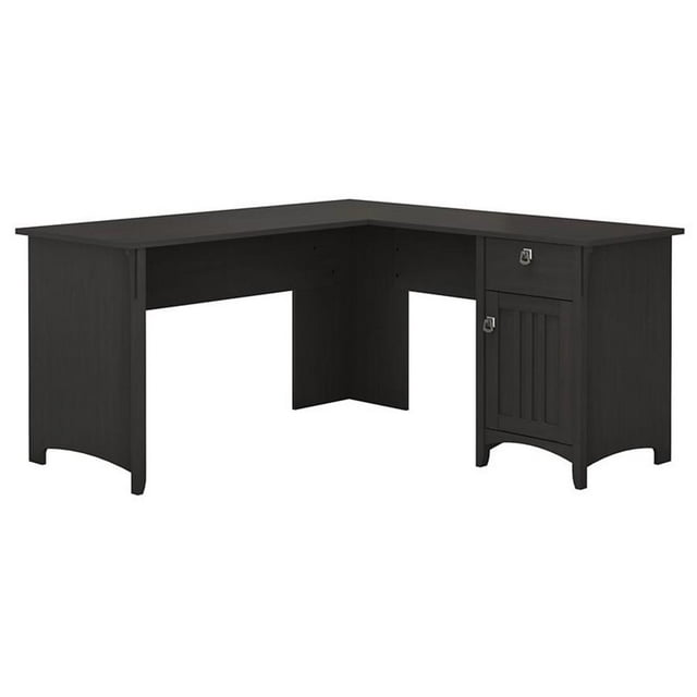 Pemberly Row Bureau en L avec Rangement en Noir Vintage - Bois d'Ingénierie