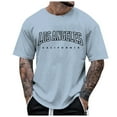 thumbnail image 1 of Camiseta informal de manga corta con estampado de letras para hombre, cuello redondo, poliéster y spandex, estilo informal, fácil de combinar con vaqueros y pantalones cortos, 1 of 6