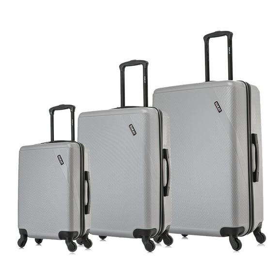 DUKAP Discovery 3-Piece Hardside Luggage Sets with Spinner Wheels, Handle and Trolley, (20"/24"/28"), Silver