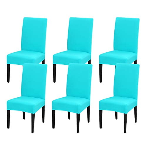 JQinHome 6 Pcs Dining Chair Slipcover,High Stretch Removable Washable Chair Seat Protector Cover for Home Party Hotel Wedding Ceremony Lake Blue