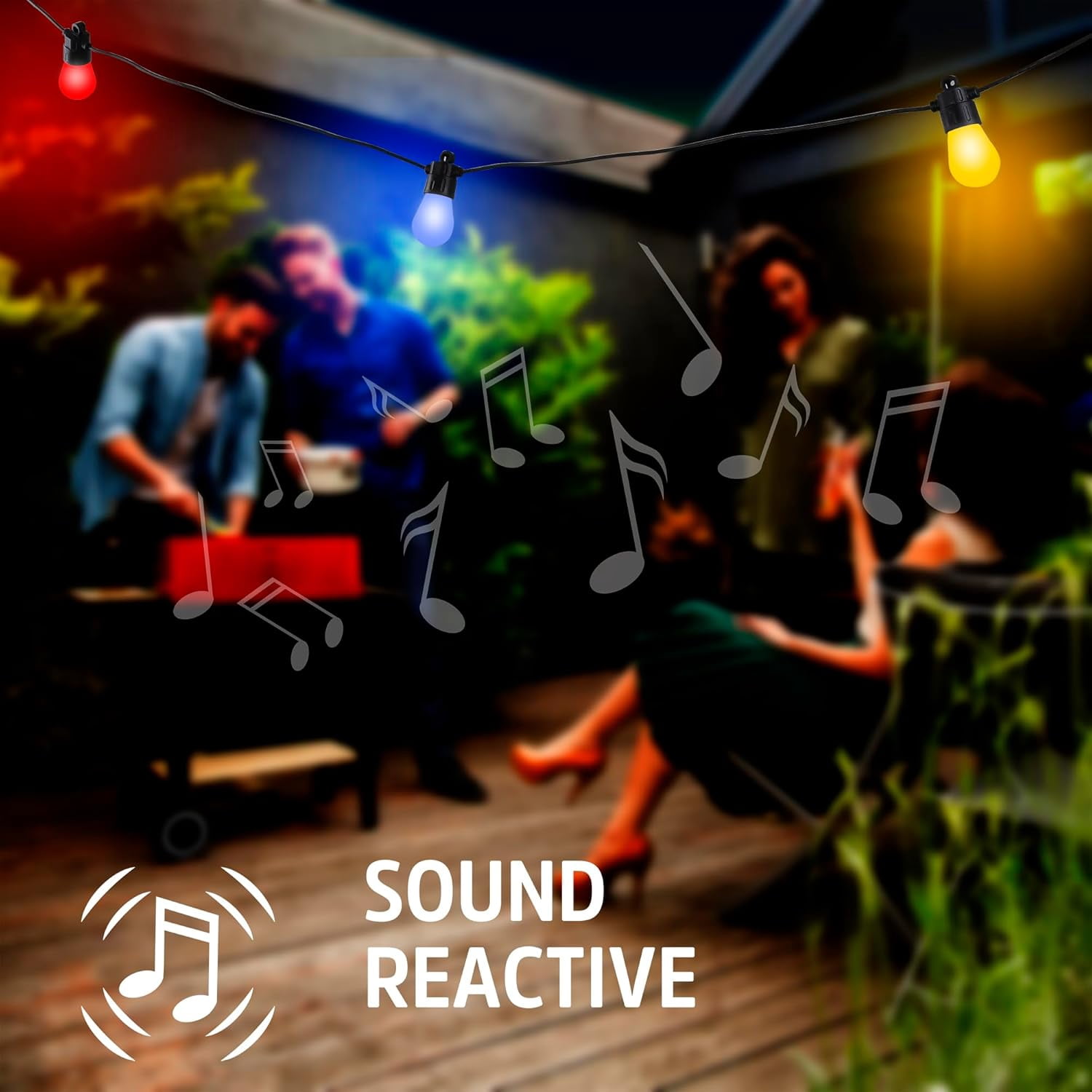 Energizer Smart Patio Lights, Sound Reactive RGBW+IC Outdoor String Lights w/ LED Light Bulbs, 24 ft